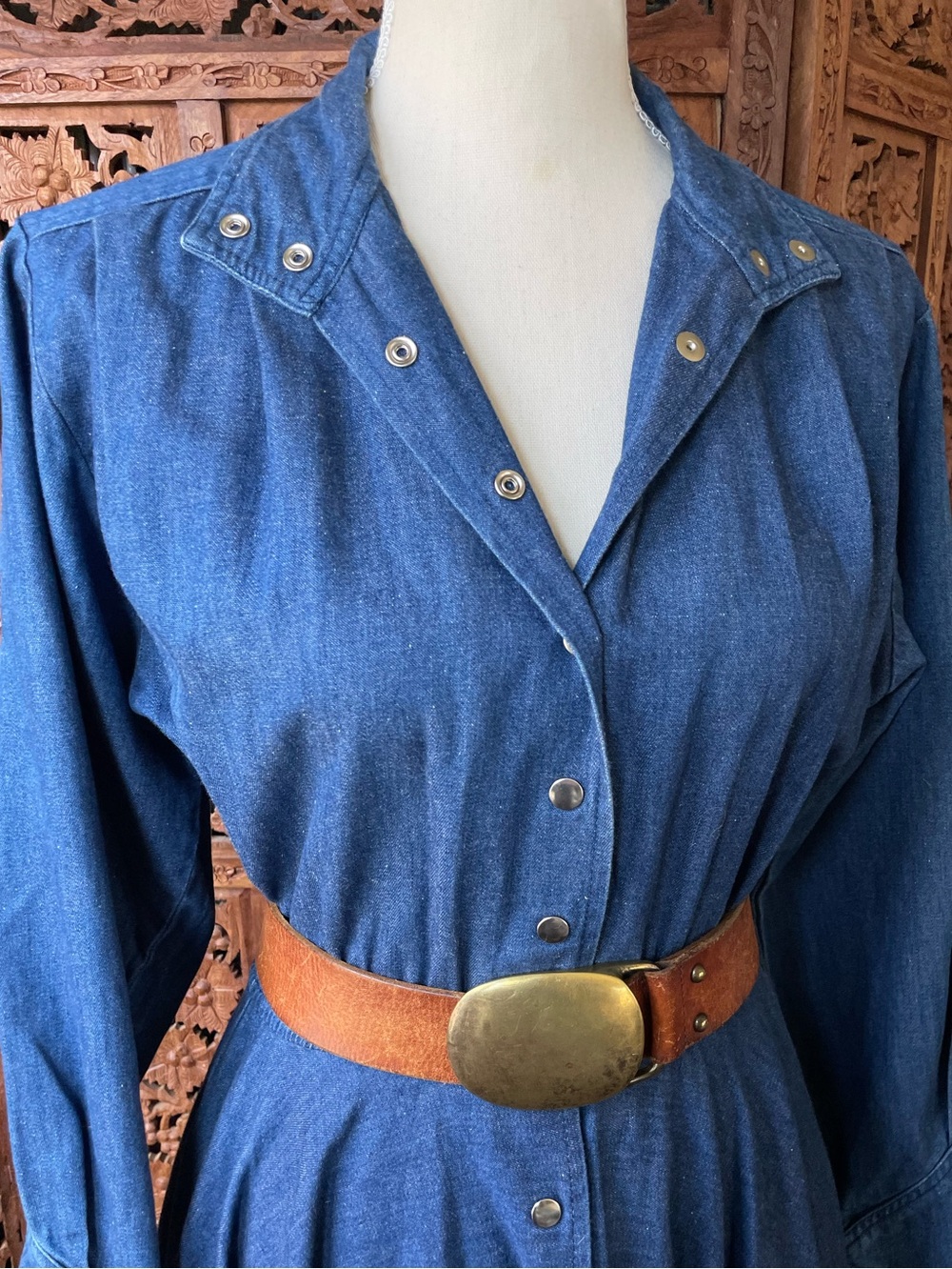 American Vintage Western Denim Jean Button-Front Midi Maxi Dress - Picture 9 of 16